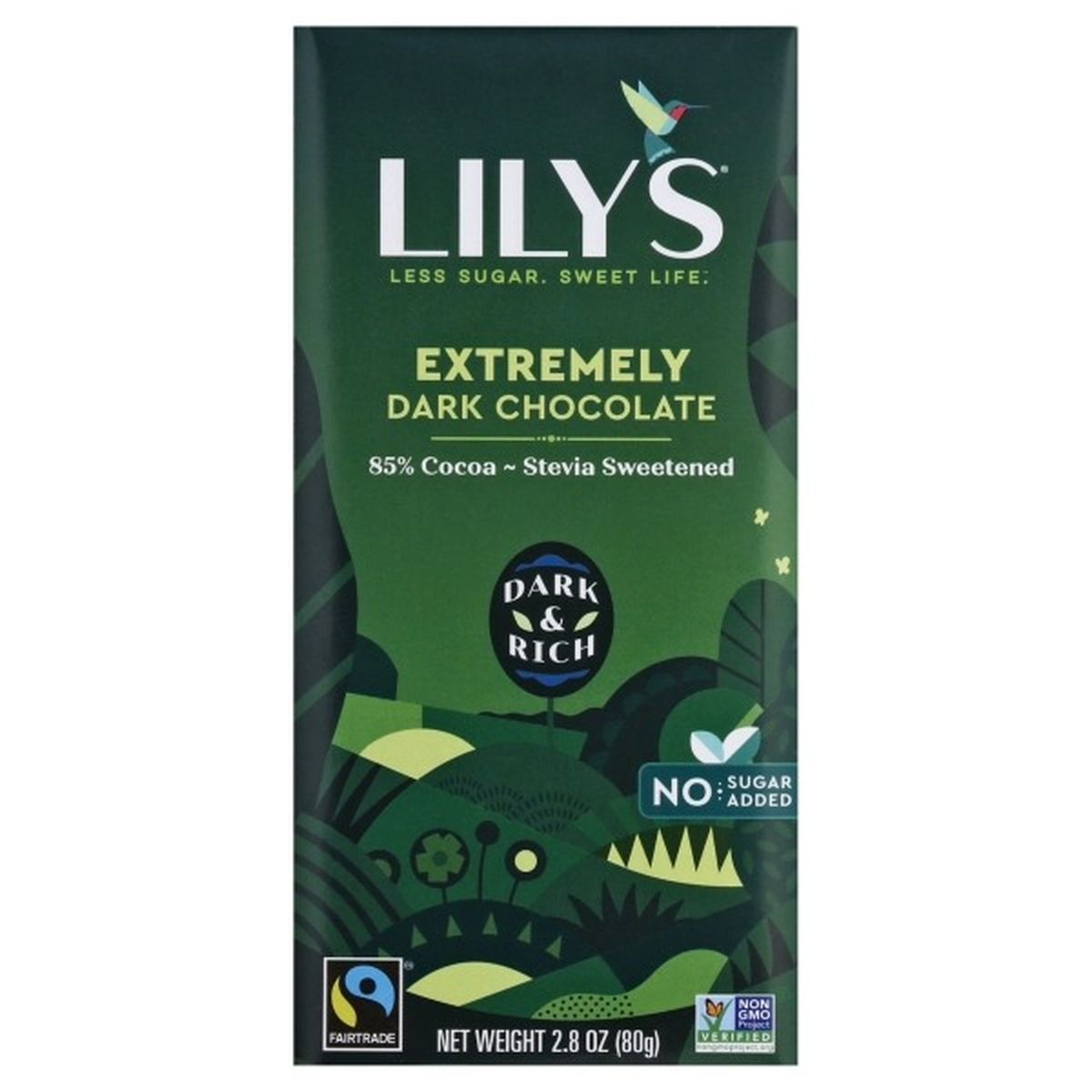 Calories in Lily's Chocolate, Extremely Dark, 85% Cocoa
