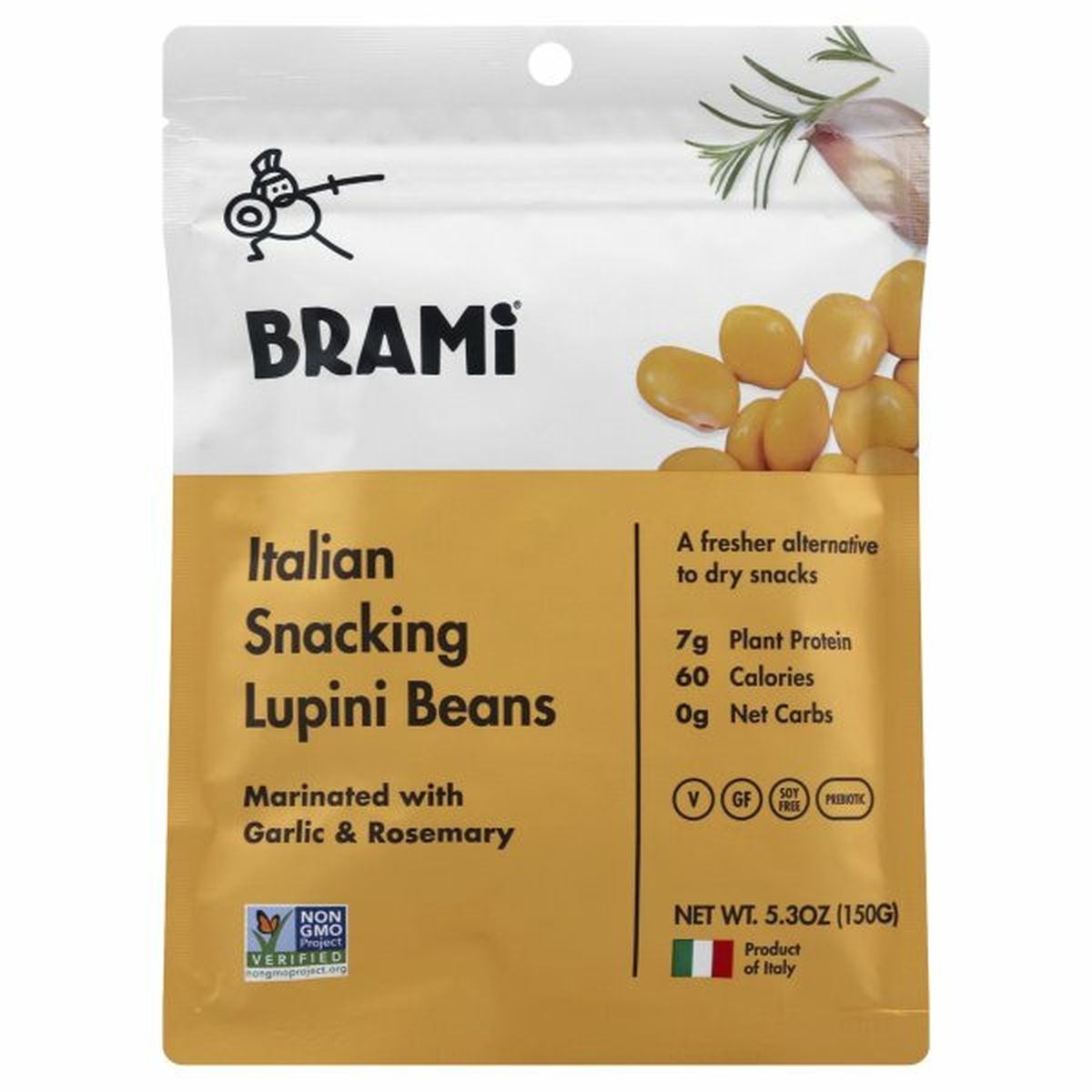 Calories in BRAMI Lupini Beans, Italian Snacking, Garlic & Rosemary