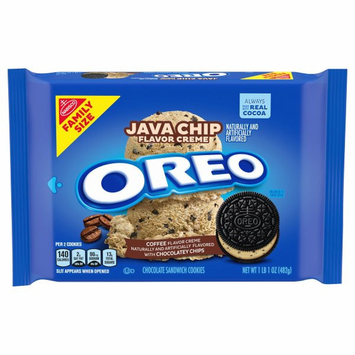 Calories in Oreo Chocolate Sandwich Cookies, Java Chip Flavor Creme, Family Size
