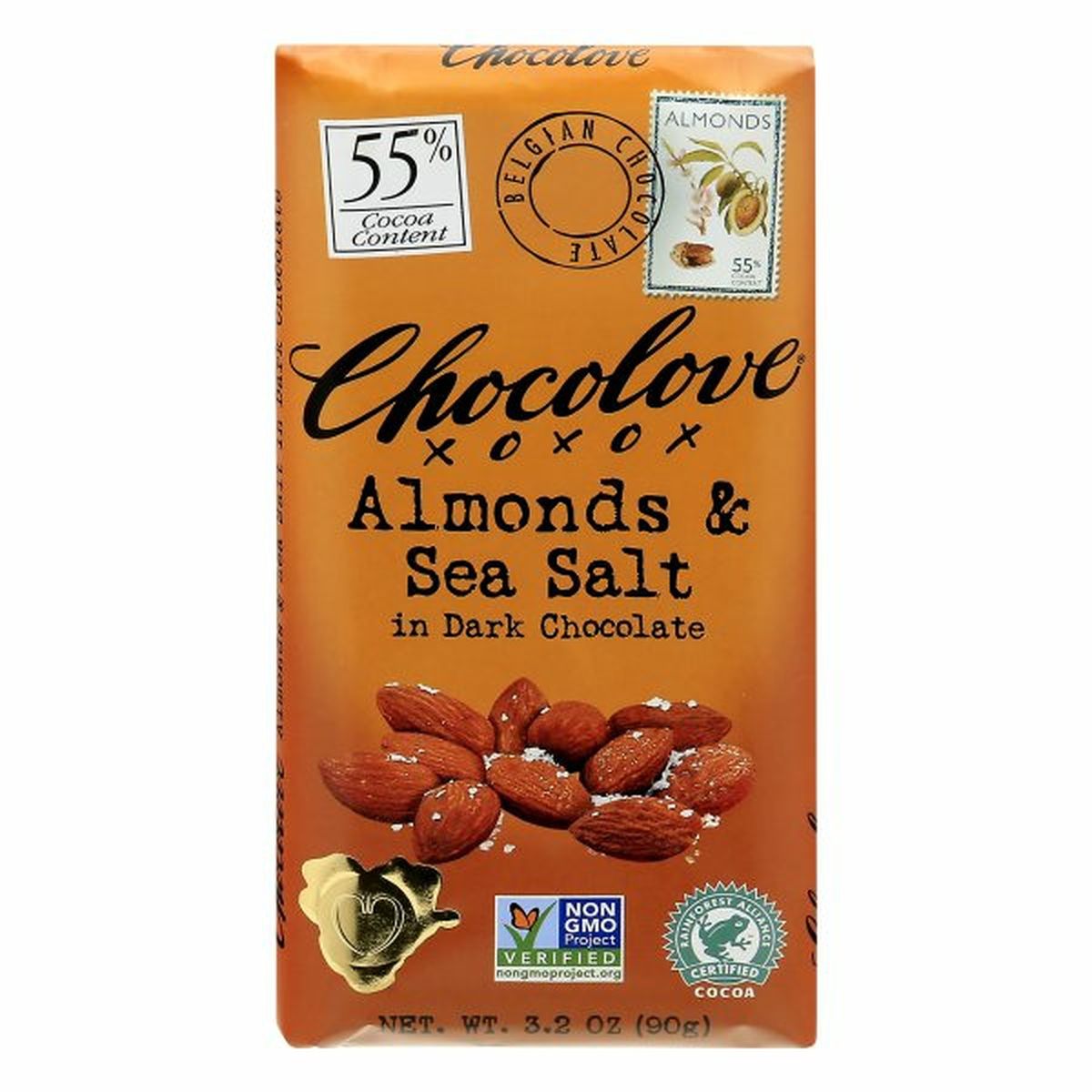 Calories in Chocolove Dark Chocolate, Almonds & Sea Salt, 55% Cocoa