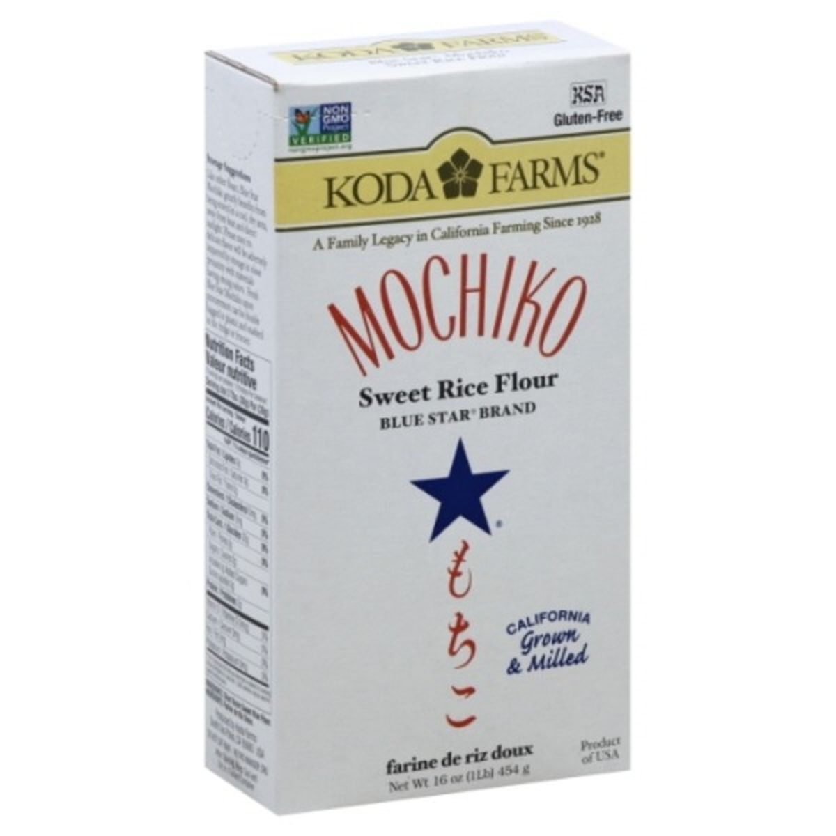 Calories in Koda Farms Rice Flour, Sweet, Mochiko, Blue Star Brand