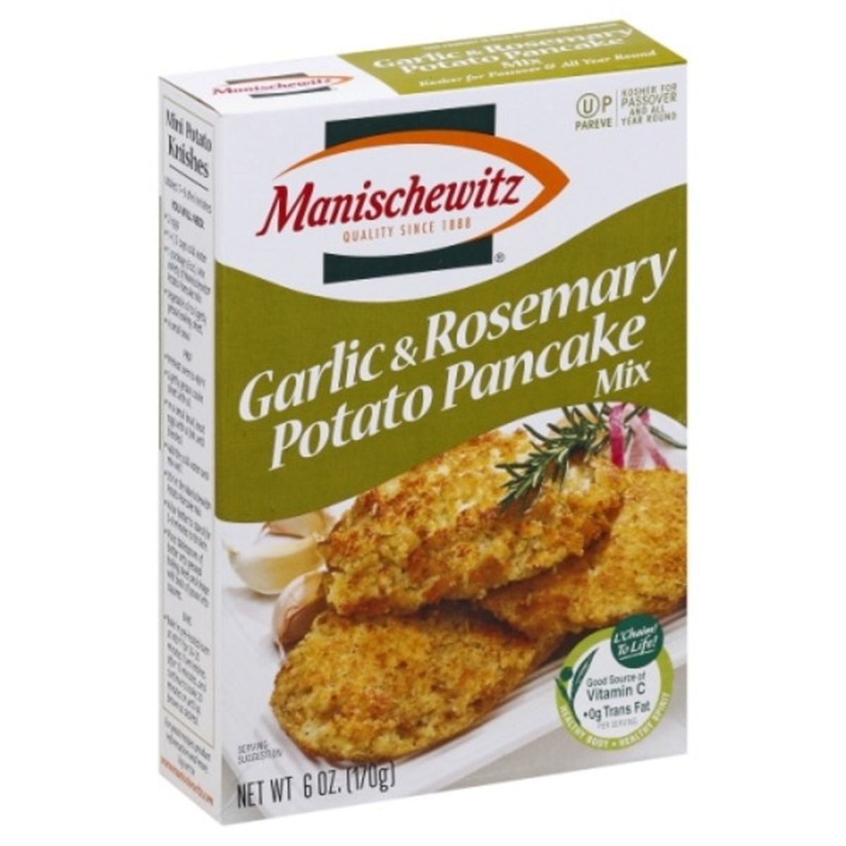 Calories in Manischewitz Pancake Mix, Potato, Garlic & Rosemary