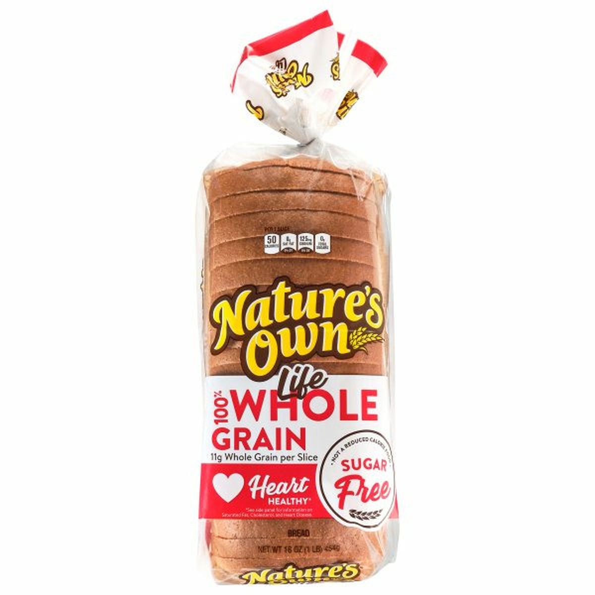 Calories in Nature's Own Life Bread, Sugar Free, 100% Whole Grain