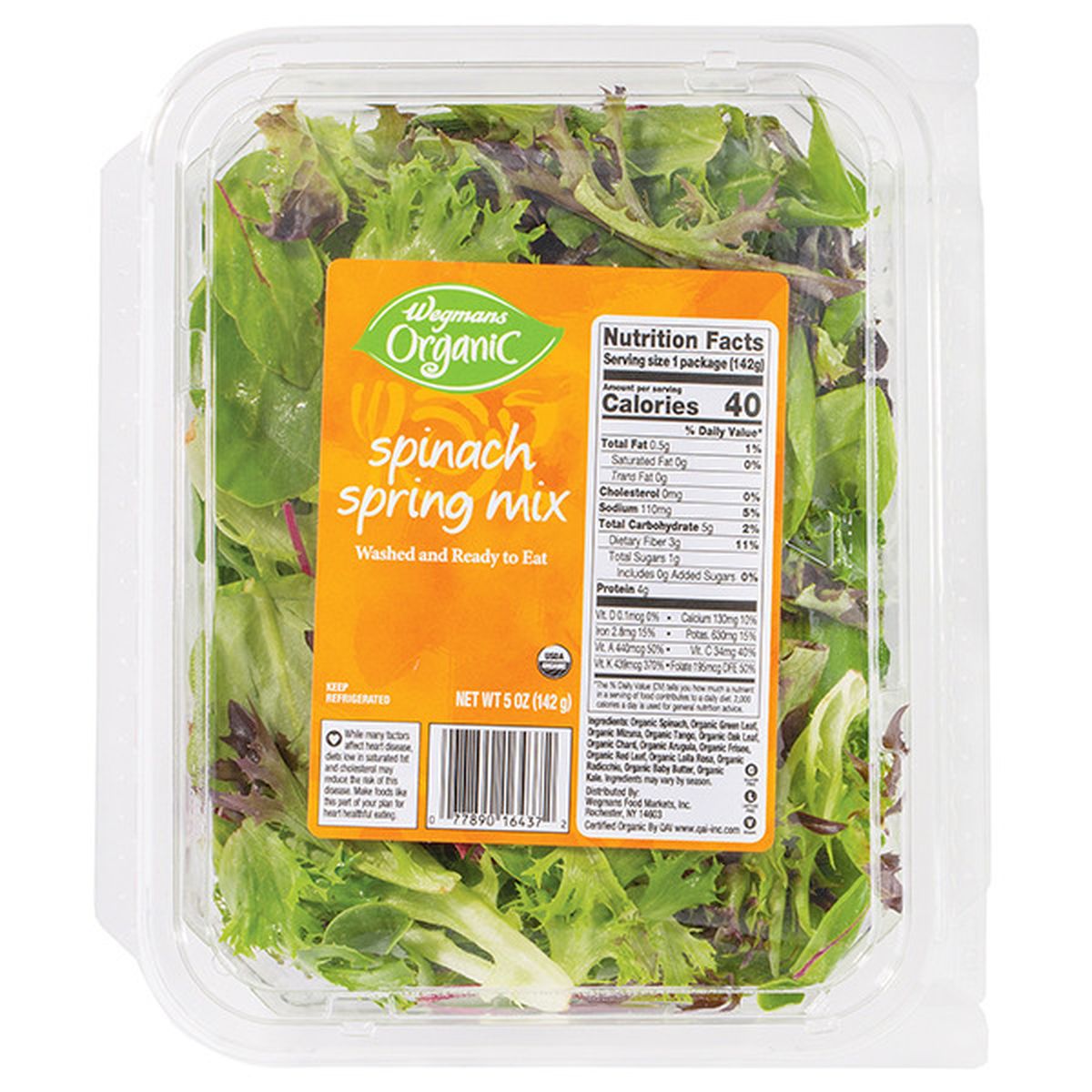 Calories in Wegmans Organic Spinach Spring Mix