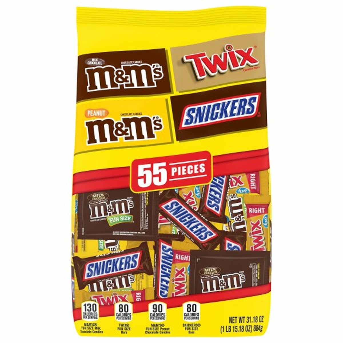 Calories in Snickers, M&m's & Twix Chocolate Candies, Assorted