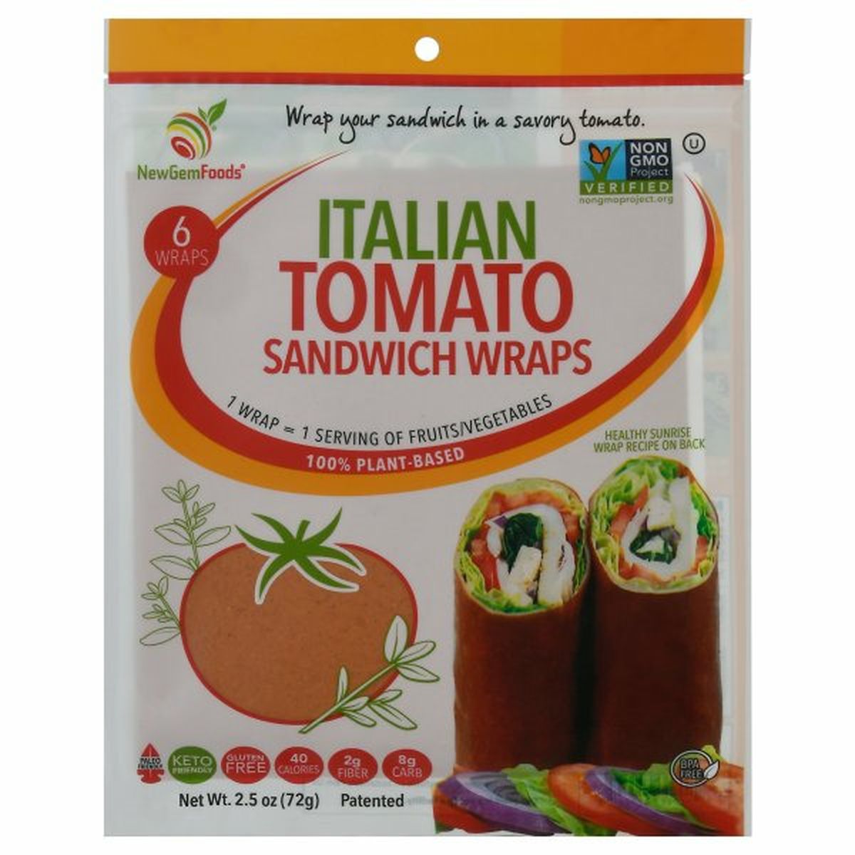 Calories in NewGemFoods Sandwich Wraps, Italian Tomato