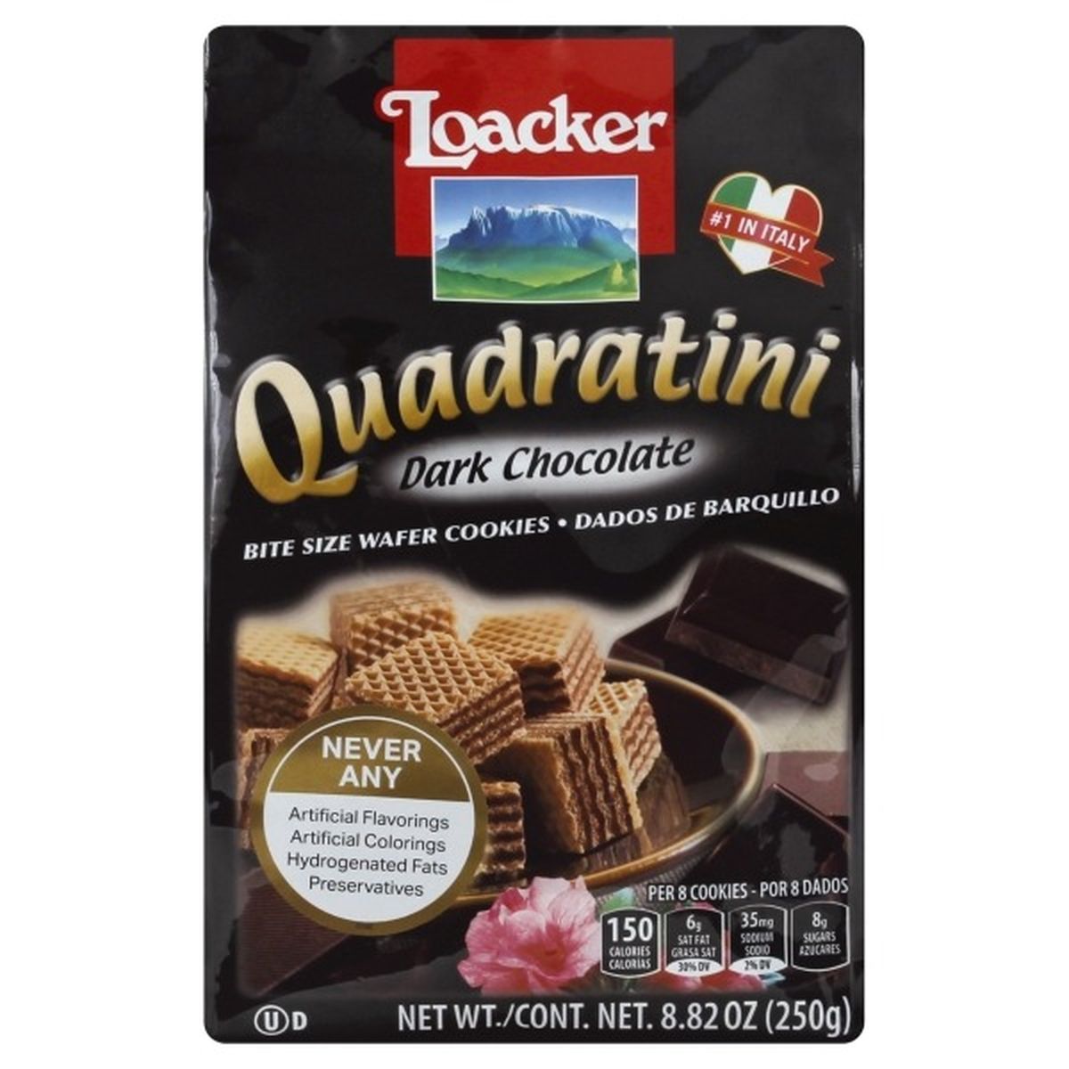 Calories in Loacker Quadratini Wafer Cookies, Dark Chocolate, Bite Size
