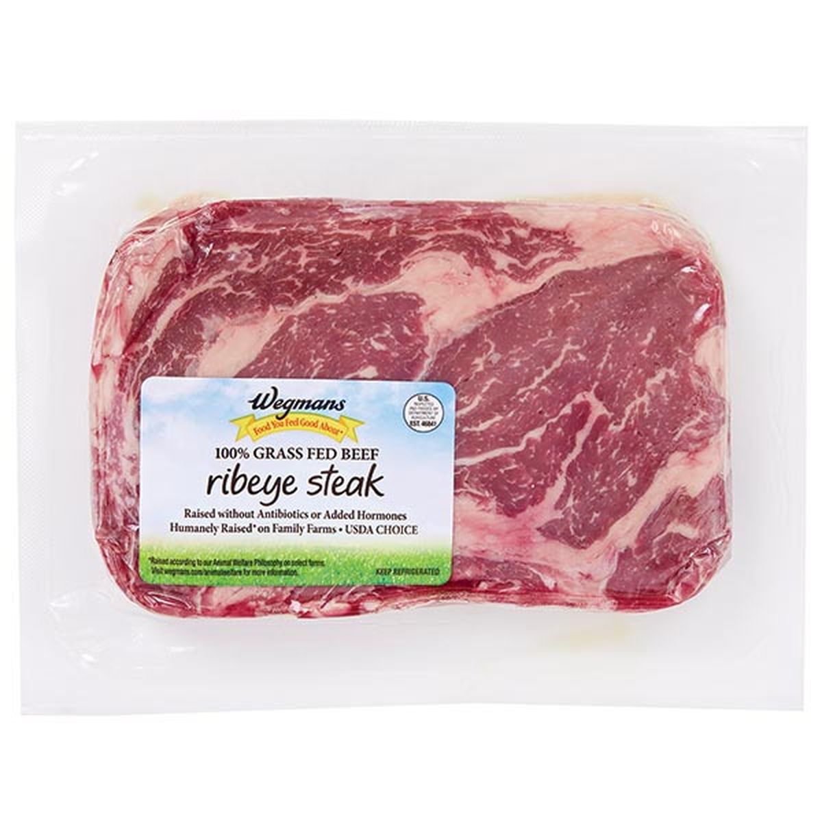 Calories in Wegmans 100% Grass Fed Angus Beef Ribeye Steak