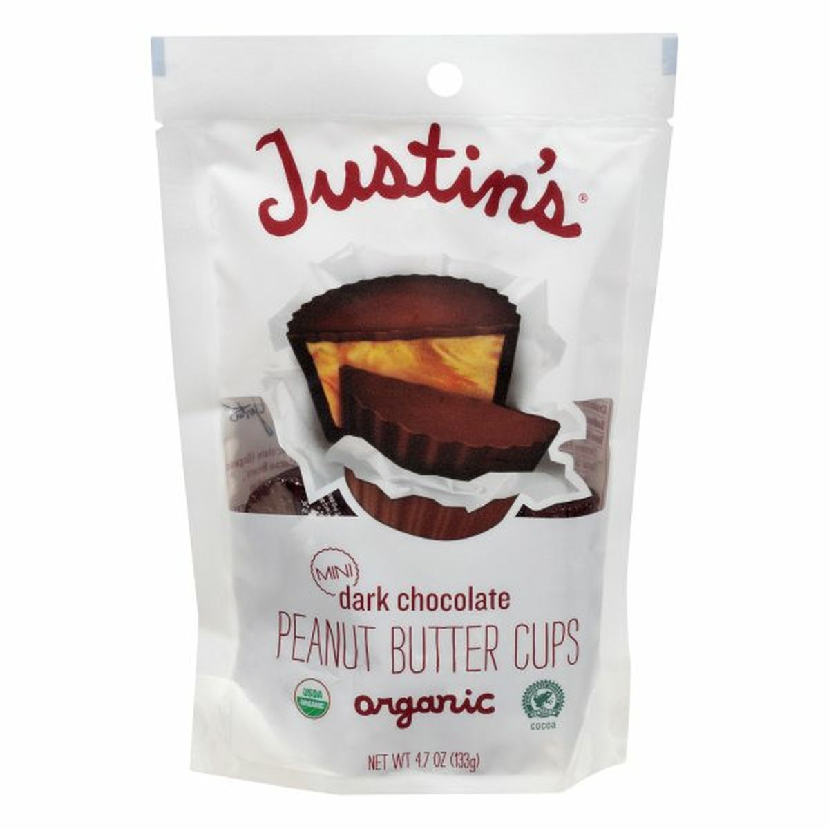 Calories in Justin's Peanut Butter Cups, Organic, Dark Chocolate, Mini