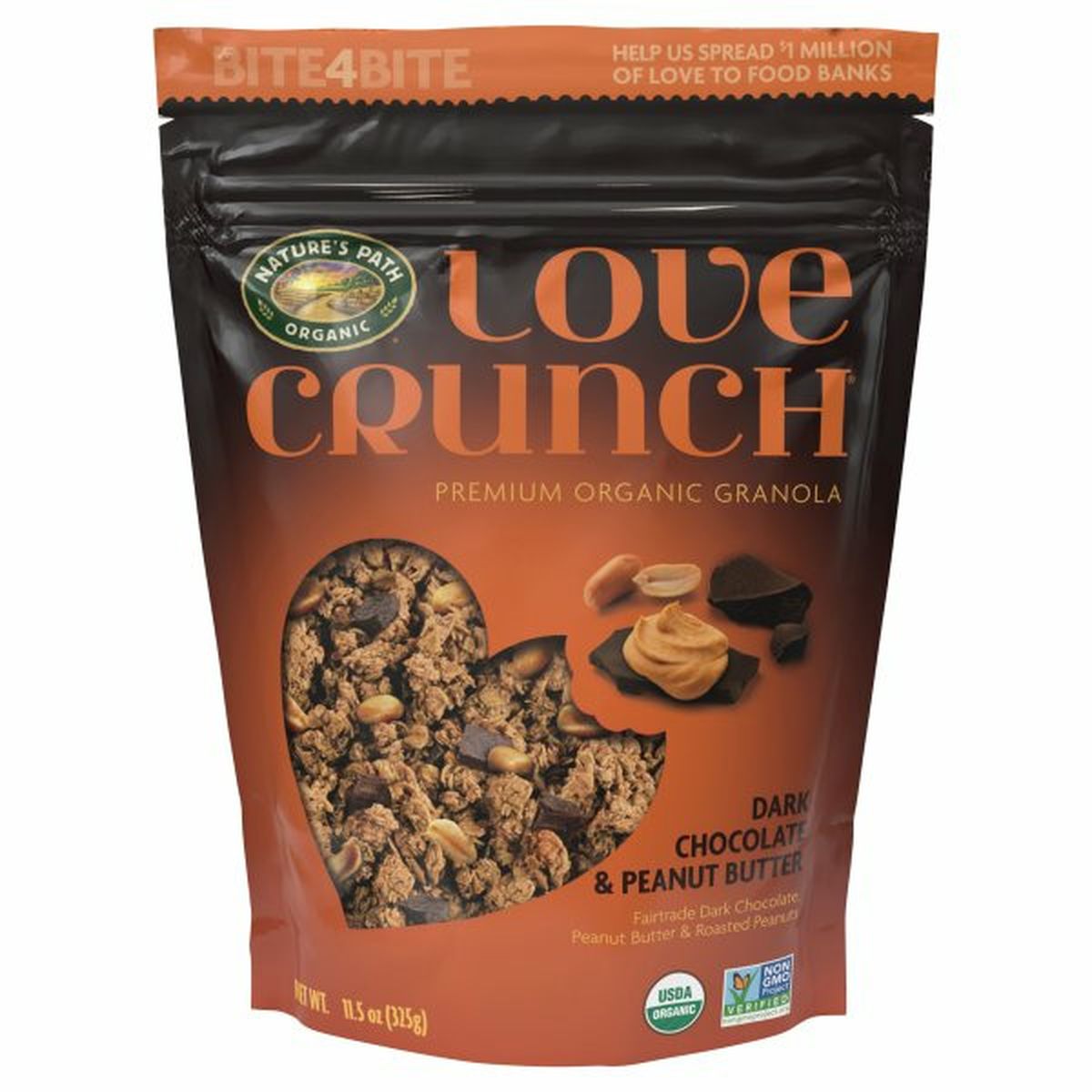 Calories in Natureâ€™s Path Love Crunch Granola, Premium Organic, Dark Chocolate & Peanut Butter