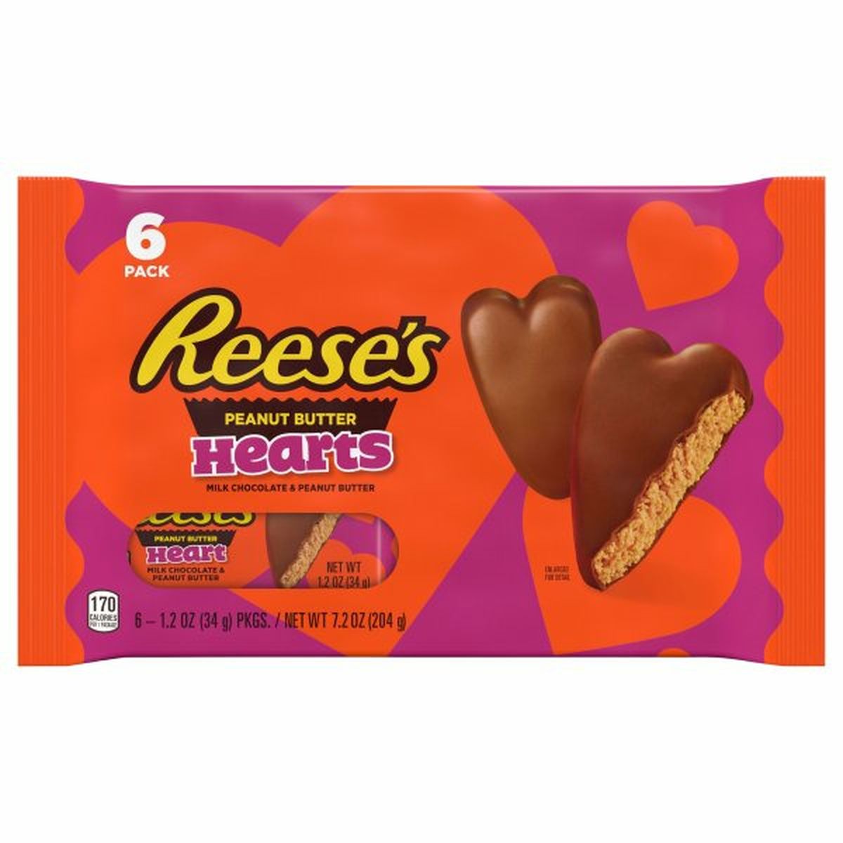 Calories in Reese's Peanut Butter, Hearts, 6 Pack