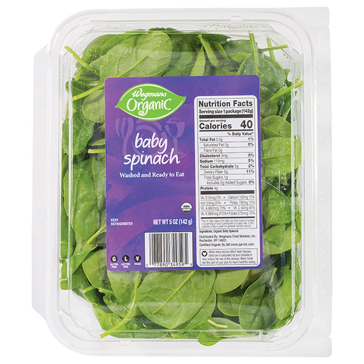 Calories in Wegmans Organic Spinach, Baby