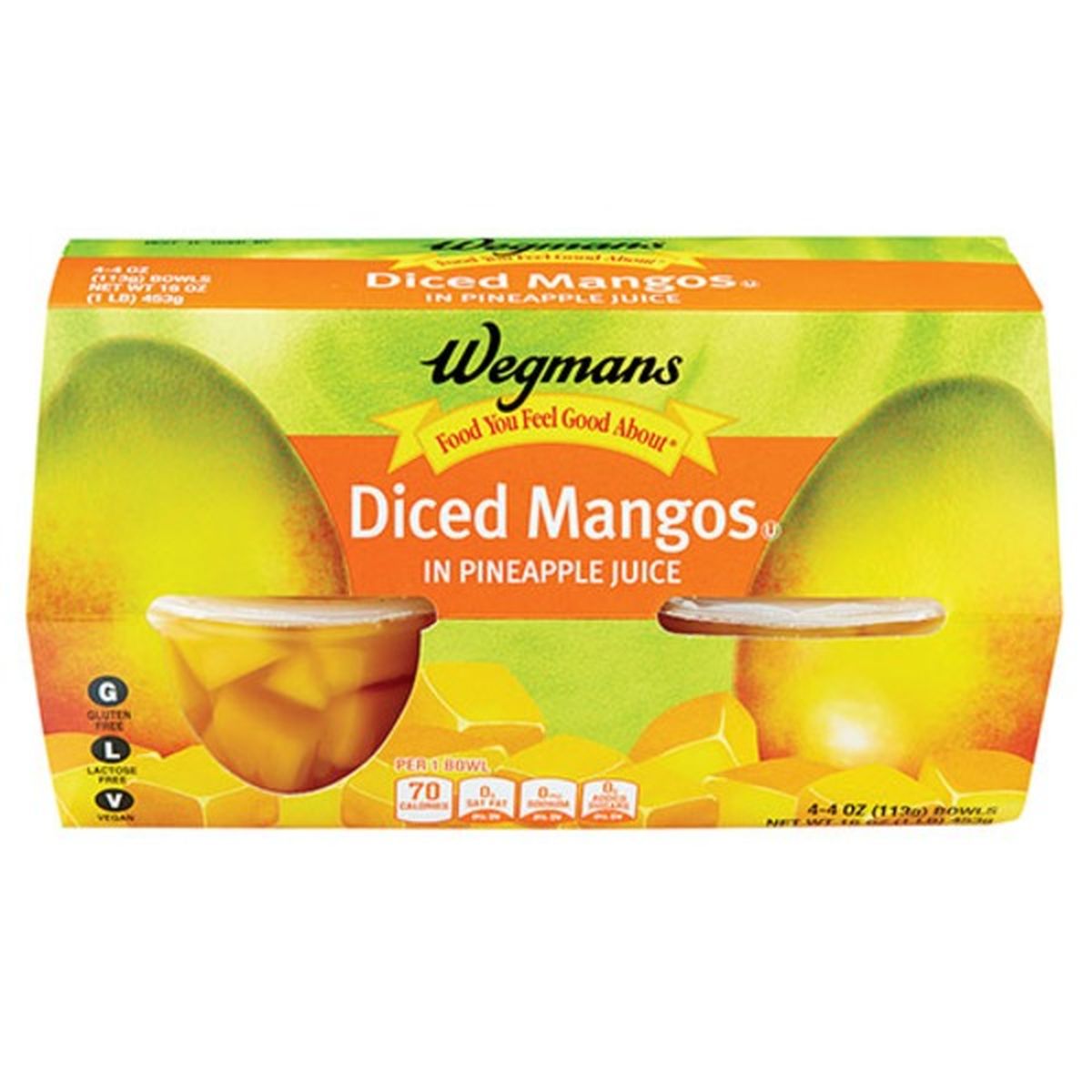 Calories in Wegmans Diced Mangos in Pineapple Juice
