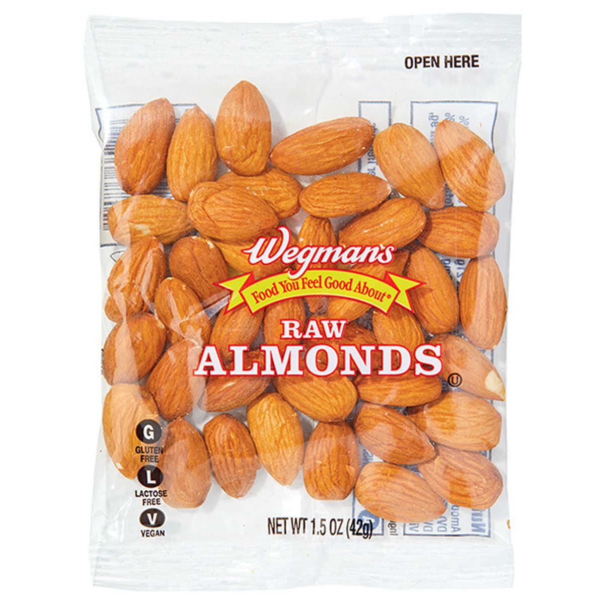 Calories in Wegmans Raw Almonds, Snack Pack