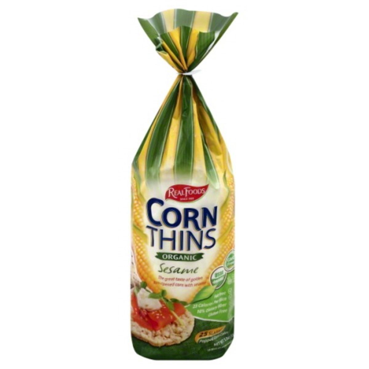 Calories in Del Real Foods Corn Thins, Organic, Sesame