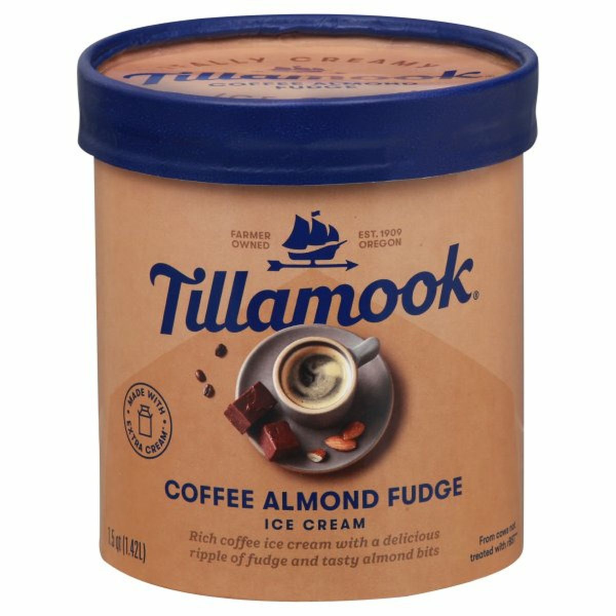 Calories in Tillamook Ice Cream, Coffee Almond Fudge
