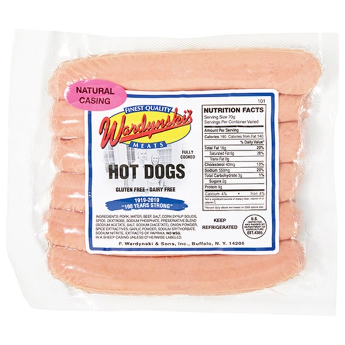 Calories in Wardynski's Natural Casing Hots