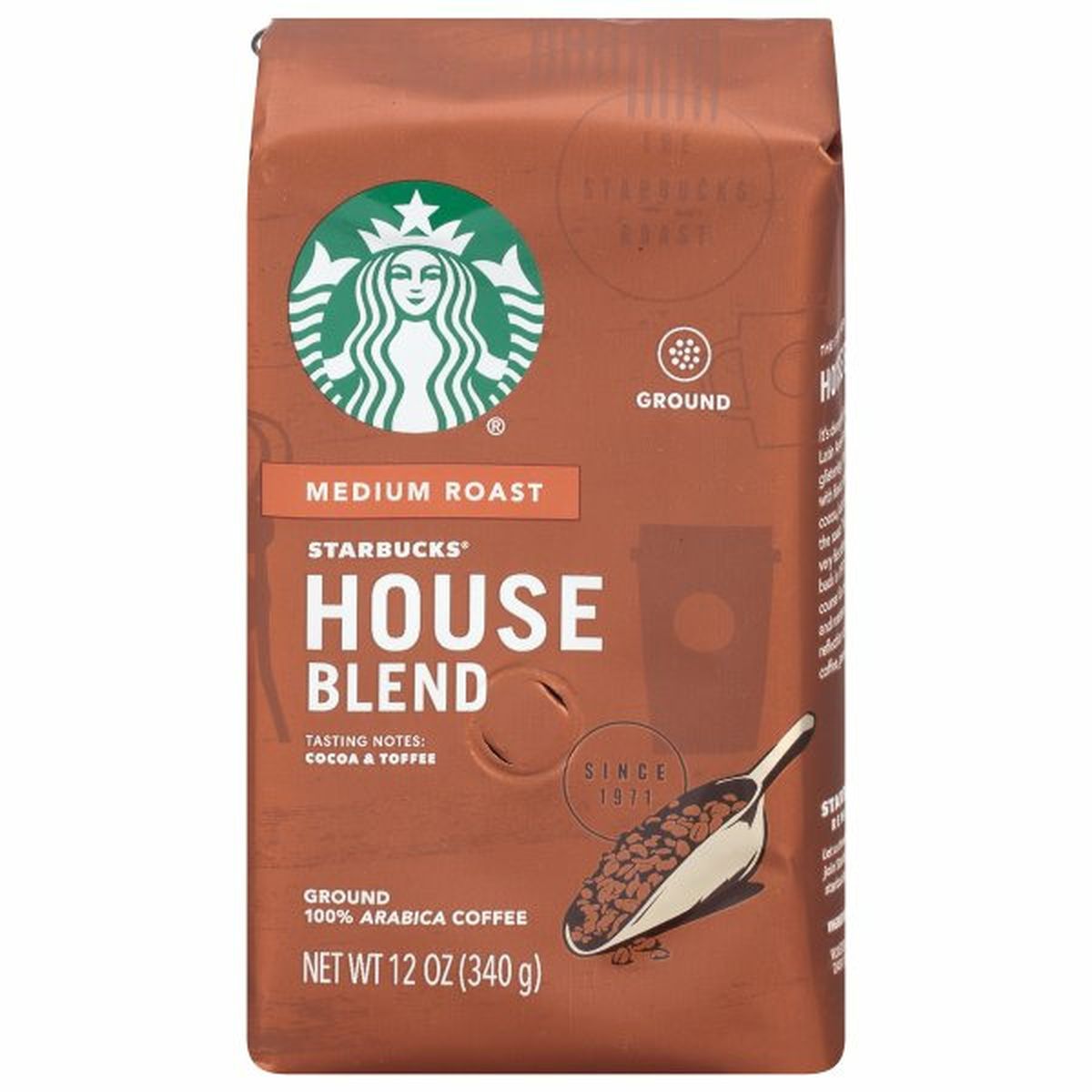 Calories in Starbucks Coffee, 100% Arabica, Ground, Medium Roast, House Blend