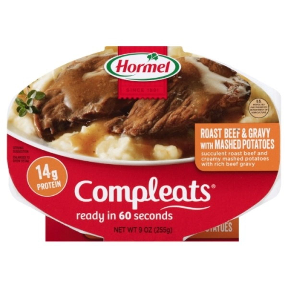 Calories in Hormel Compleats Roast Beef & Gravy, with Mashed Potatoes