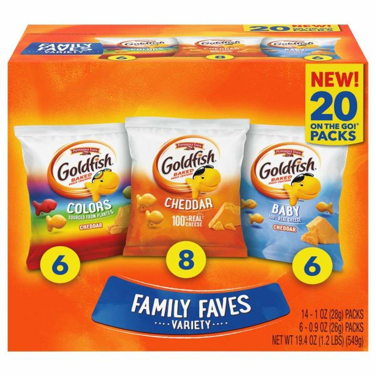 Calories in Pepperidge Farms  Goldfishs Baked Snack Crackers, Family Faves Variety, 20 On the Go Packs