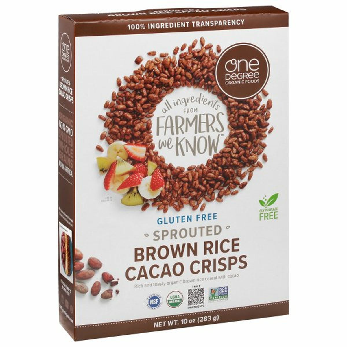 Calories in One Degree Organic Foods Brown Rice Cacao Crisps, Gluten Free, Sprouted