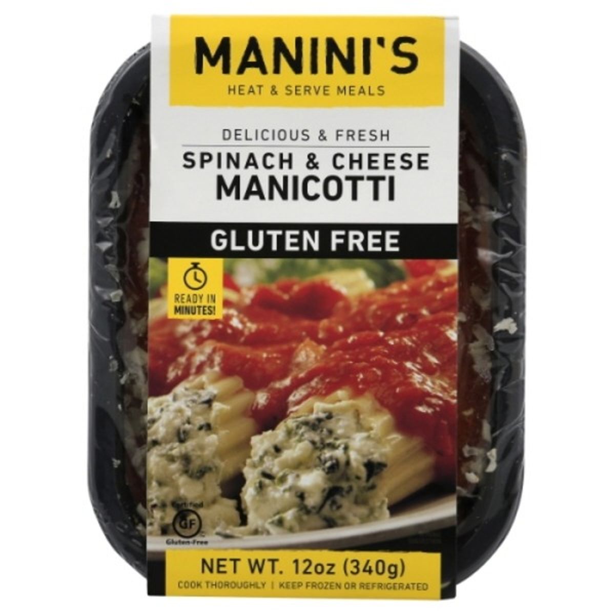Calories in Maninis Heat & Serve Manicotti, Gluten Free, Spinach & Cheese