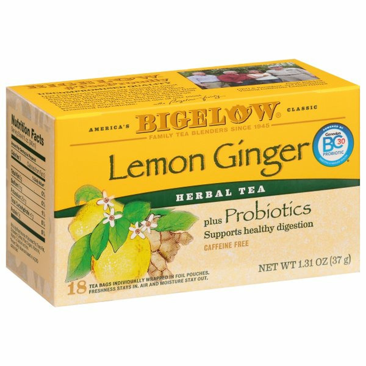 Calories in Bigelow Herbal Tea, Lemon Ginger, Caffeine Free, Tea Bags
