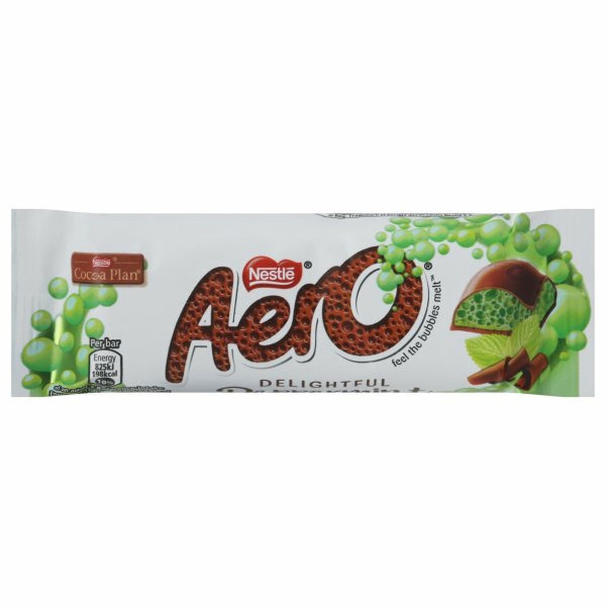 Calories in Nestle Aero Chocolate Bar, Peppermint, Delightful
