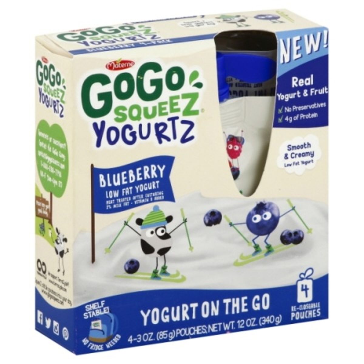 Calories in GoGo Squeez Yogurt, On the Go, Low Fat, Blueberry