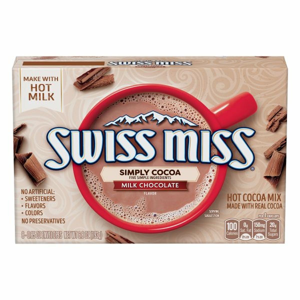 Calories in Swiss Miss Simply Cocoa Hot Cocoa Mix, Milk Chocolate Flavor