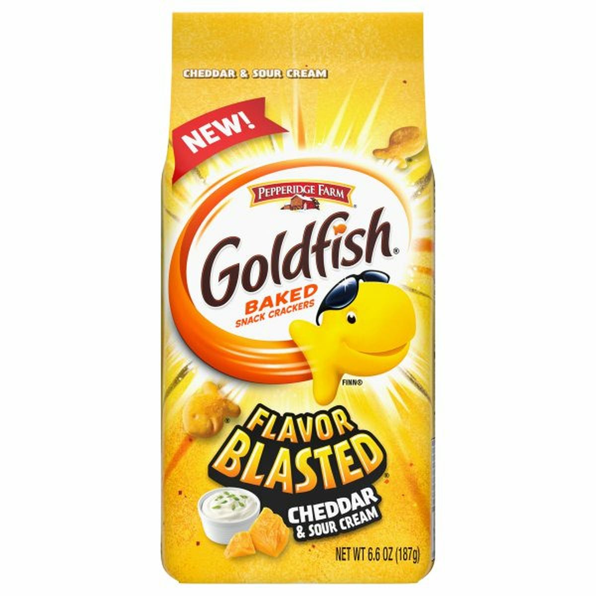 Calories in Pepperidge Farms  Goldfishs Flavor Blasteds Flavor Blasted Baked Snack Crackers, Cheddar & Sour Cream