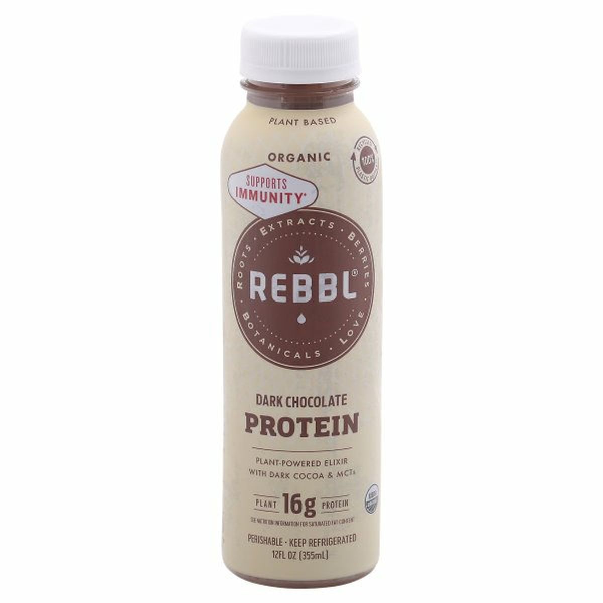 Calories in REBBL Plant- Powered Elixir, Organic, Dark Chocolate, Protein