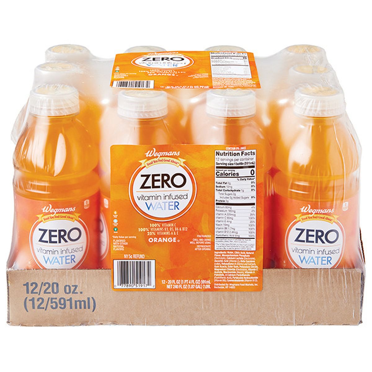 Calories in Wegmans Zero Vitamin Infused Water, Orange, 12 Pack