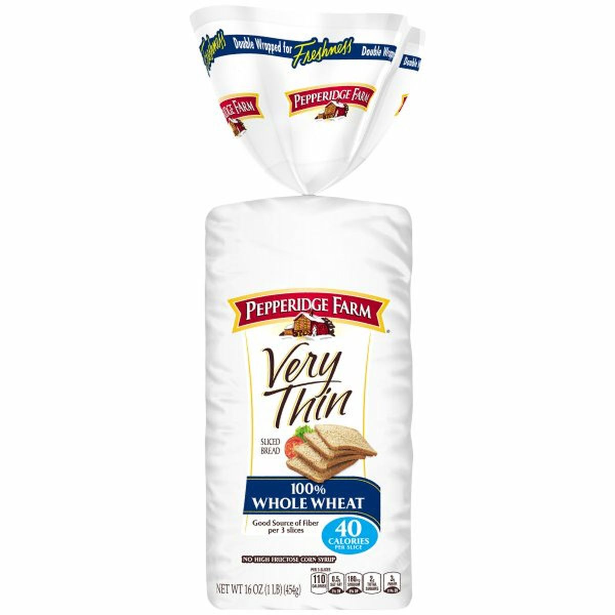 Calories in Pepperidge Farms  Very Thin Very Thin 100% Whole Wheat Bread