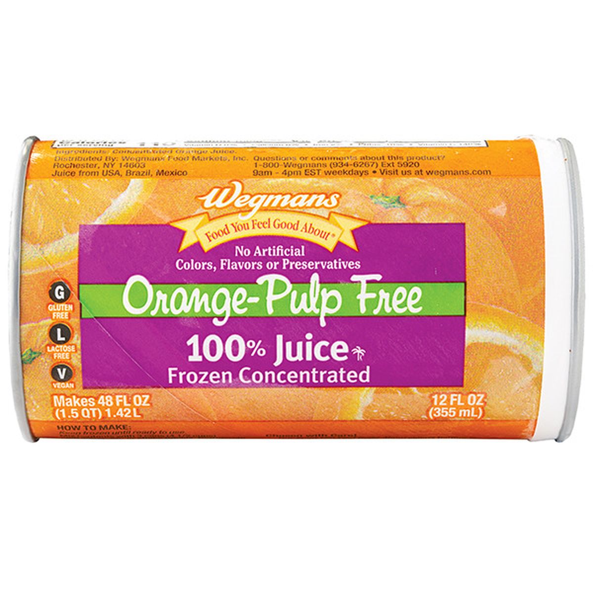 Calories in Wegmans 100% Juice, Orange-Pulp Free, Frozen Concentrated