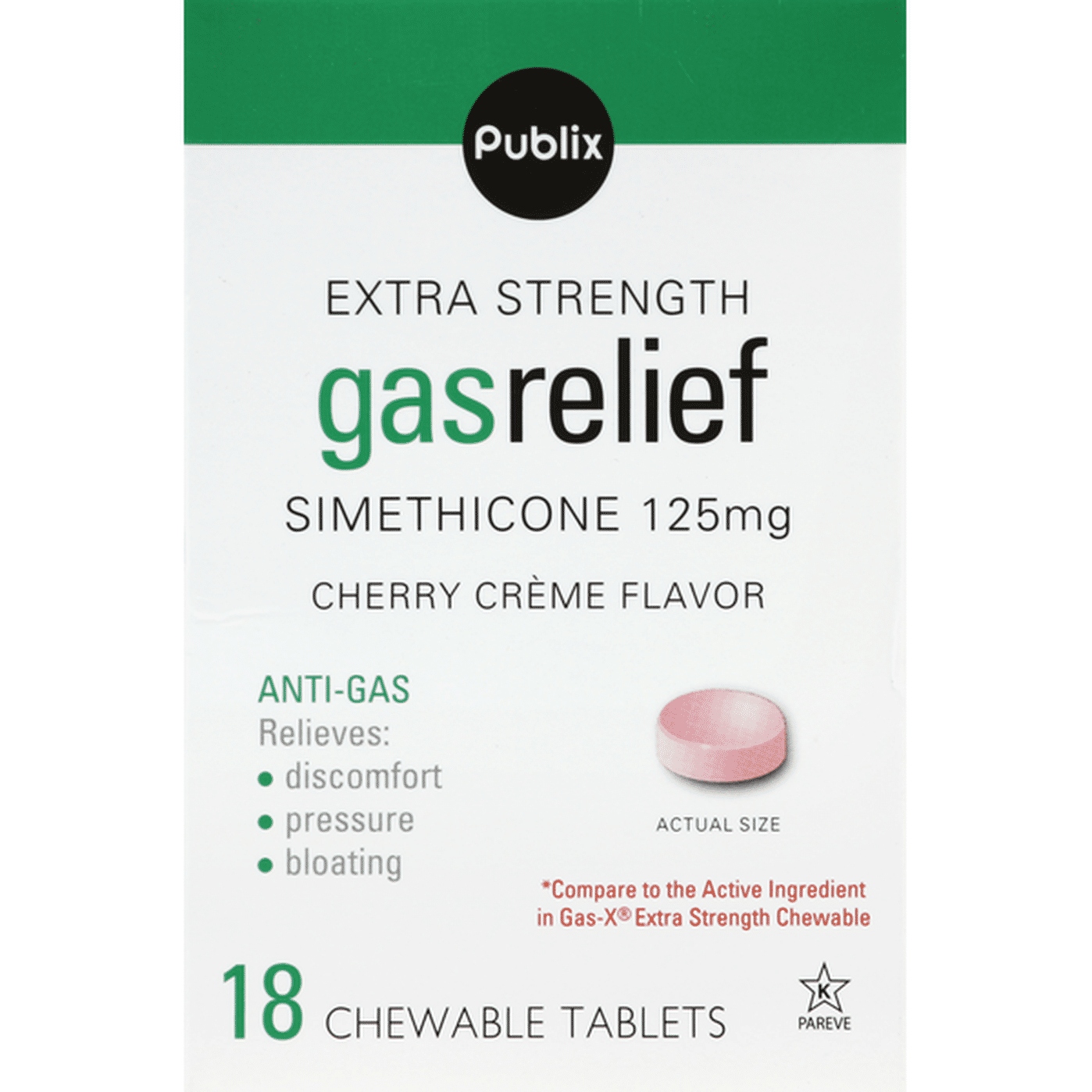 Publix Gas Relief, Extra Strength, Chewable Tablets, Cherry Creme