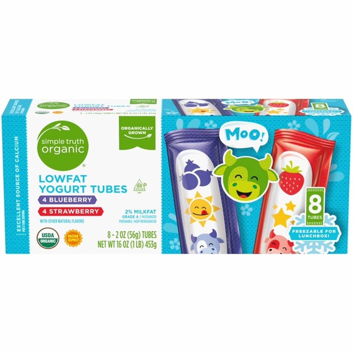 Simple Truth Organic Yogurt Tubes, Lowfat, Blueberry/Strawberry