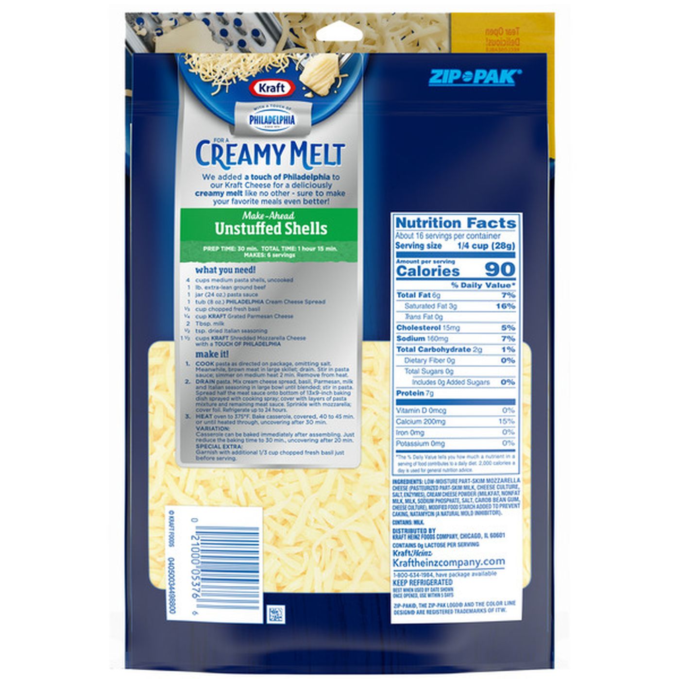 Kraft Mozzarella Shredded Cheese with a Touch of Philadelphia for a