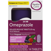 Signature Care Omeprazole, 24 Hour, Coated Tablet, Wildberry Mint