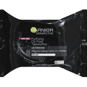 Garnier Towelettes, Oil-Free, Purifying, with Charcoal, Oily Skin