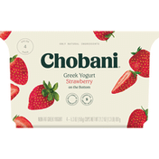 Chobani Yogurt, Greek, Non-Fat, Strawberry, on the Bottom, Value 4 Pack