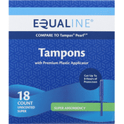 Equaline Tampons, Premium Plastic Applicator, Super Absorbency, Unscented