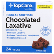 TopCare Regular Strength Chocolated Laxative Sennosides Usp 15 Mg Pieces, Chocolate