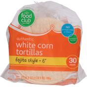 Food Club White Corn Tortillas, Authentic, Fajita Style, 6 Inch