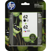 HP Ink Cartridges, Original, 62 Black + 62 Tri-Color, Combo-Pack