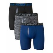 Hanes X-Temp Total Support Pouch Men's Long Leg Boxer Briefs Anti-Chafing Underwear - Black Gray, Black ZigZags & Royalty Blue