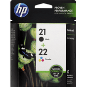 HP Ink Cartridges, Black 21, Tri-Color 22, Combo-Pack
