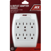 Ace Adapter, White, 6-Outlet, Grounded
