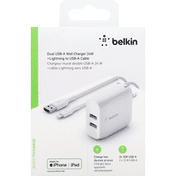 Belkin Wall Charger, Dual USB-A, 24 Watts