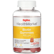 Hy-Vee Healthmarket, Biotin 5000 Mcg Hair, Skin & Nail Support Vitamin Supplement Gummies, Strawberry